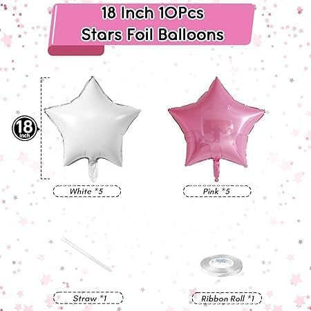 "White and Pink Star Balloons Set – 12 Pieces Practical and Easy to Inflate for Event and Party Decorations"
