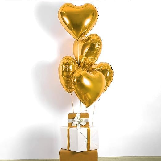 Gold Heart Foil Balloons, 10 Pcs Gold Heart Balloons for Valentine's Day, 18 Inch Gold Foil Balloons for Helium Filling, for Valentine's Day Decoration, Gold Wedding, Birthday Party, Anniversary