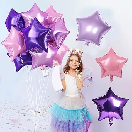 "Pink Mauve Star Balloons Set - 12 Pcs Practical and Easy to Inflate for Events and Party Decorations"