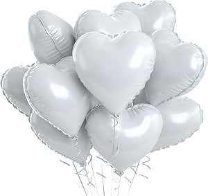 White Heart Foil Balloons - 10 Pcs, White Heart Foil Balloons, 18 Inch Valentines Day Balloons, White Love Foil Balloons Suitable for Helium for Valentine's Day Decorations, White Wedding