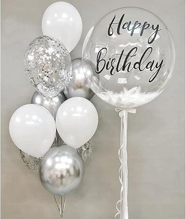 High Quality Blue Latex Balloons, 12 Inch Perfect for Birthday Party, Wedding, Special Event Decoration, Air or Helium Inflatable Balloons with 100 Balloons (Clear with Silver Sequins)