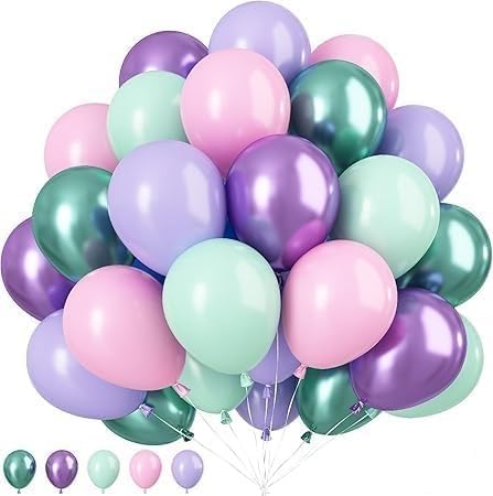 Pastel Balloons Set - 50 Pcs Party Decorations in Soft Colors of Pink, Purple, Mint Green - Perfect for Birthday, Wedding, Graduation