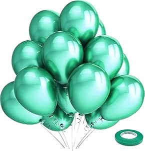 High Quality Blue Latex Balloons, 12 Inch Perfect for Birthday Party, Wedding, Special Event Decoration, Air or Helium Inflatable, Includes 100 Balloons (Green Nickel Chrome)