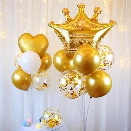 Gold Crown Helium Balloons - Perfect for Birthday Parties, Weddings, Royal Events - Premium Decoration