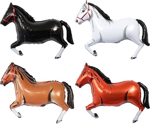 4 Pcs 30 Inch Horse Balloons Aluminum Foil Horse Balloons Perfect for Horse Theme Party Decorations, Such as Birthday Party, Baby Shower, Cowboy Party.