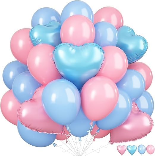 46 Pcs Pastel Blue and Pink Balloons Set, Made of High Quality Latex Material, Attractive Designs for Baby Shower Birthday Party