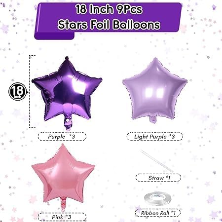 "Pink Mauve Star Balloons Set - 12 Pcs Practical and Easy to Inflate for Events and Party Decorations"