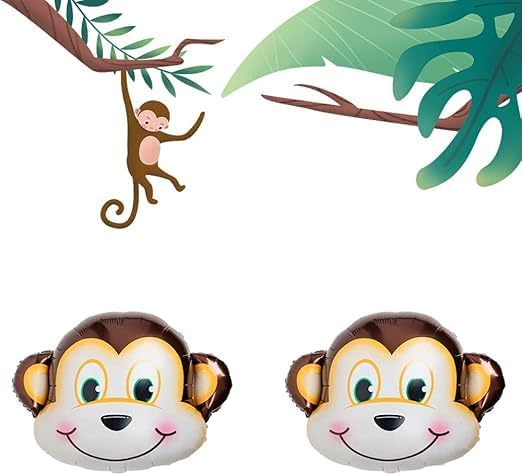 Monkey Balloons Monkey Shaped Foil Mylar Balloon Woodland Animals Balloons for Baby Shower Woodland Animals Theme Birthday Party Supplies Decorations 5PCS
