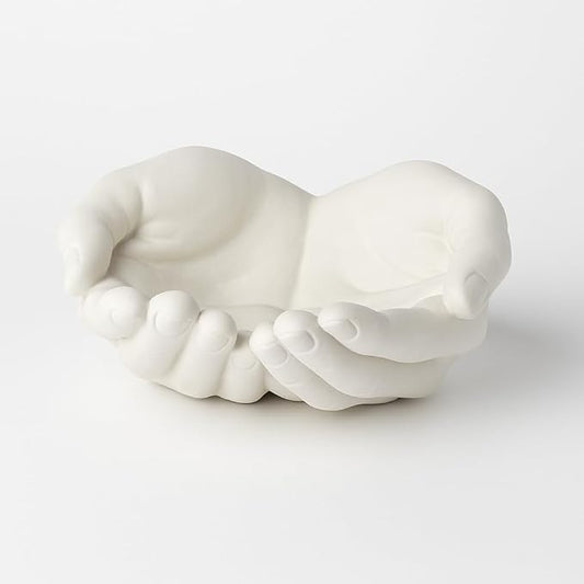 White Hand Shaped Decor – Jewelry Holder, Crystal Display, Giving Hands Sculpture – Ring Dish, Candy Dish, Candle Holder, Key Bowl – Modern Artistic Home Office Decor