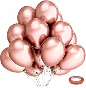 High Quality Blue Latex Balloons, 12 Inch Perfect for Birthday Party, Wedding, Special Event Decoration, Air or Helium Inflatable, Contains 100 Balloons (Rose Gold Nickel Chromium)