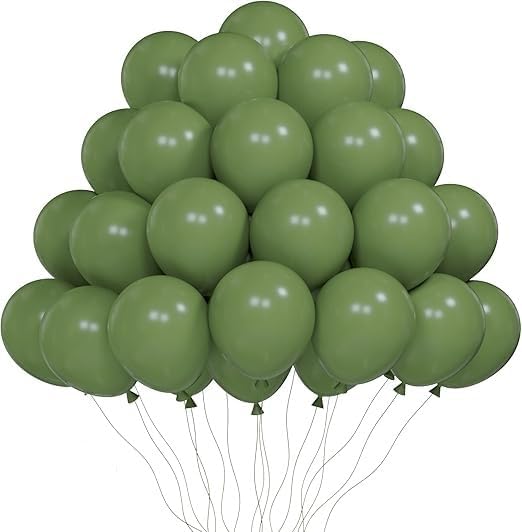 Sage and Olive Green Balloon Set 105 pieces 12 inch latex balloons perfect for decorating birthdays, graduation parties, weddings, baby showers, anniversaries and New Year celebrations with attractive design.