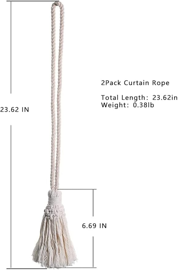 Artilady 2Pack Curtain Tiebacks Macrame Holdbacks - Handmade Farmhouse Curtain Tie Back Holder by Hand-Woven Cotton Rope, Bohemian Home Decor Drapery Holdback