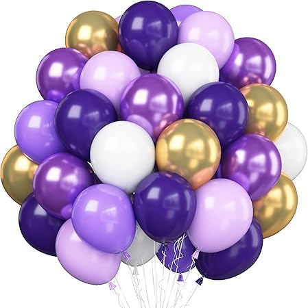 "Premium Party Balloons Set - Elegant Mix of Purple, Lavender, White, and Gold - Perfect for Weddings, Birthdays, and Fancy Events Decoration"