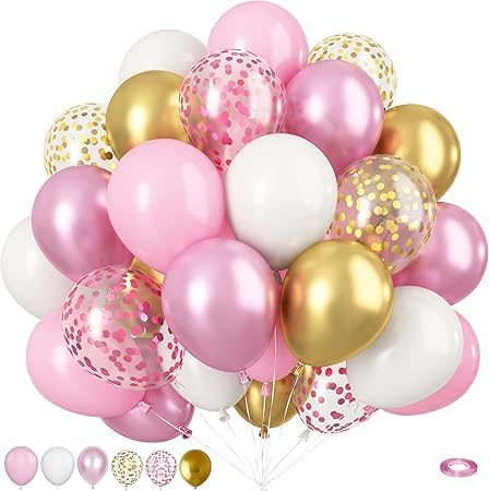 White Rose Gold Balloon Garland Kit - 50 Pcs Elegant Party Decorations with Shiny Gold Dots - Perfect for Birthday, Wedding