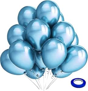High Quality Blue Latex Balloons, 12 Inch Perfect for Birthday Party, Wedding, Special Event Decoration, Air or Helium Inflatable Balloons Contains 100 Balloons (Chrome Nickel Blue)