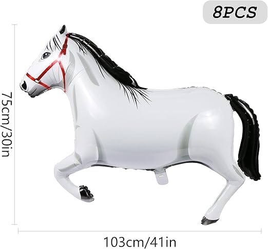 8 Pcs 41 Inch Large Horse Balloons - Horse Balloons Aluminum Foil Balloons White Horse Theme Party Decorations, Suitable for Birthday, Baby Shower, Cowboy Party