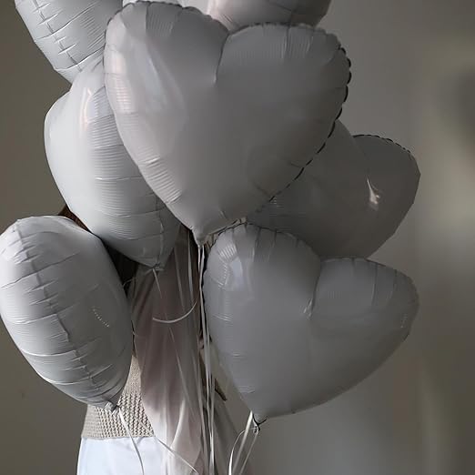 White Heart Foil Balloons - 10 Pcs, White Heart Foil Balloons, 18 Inch Valentines Day Balloons, White Love Foil Balloons Suitable for Helium for Valentine's Day Decorations, White Wedding