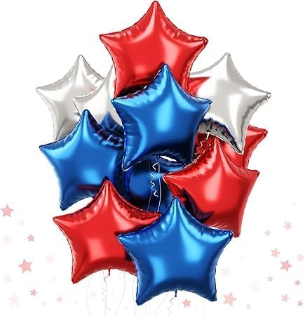 Silver Red Blue Star Balloons Set - 12 Pieces Practical and Easy to Inflate for Event Party Decoration