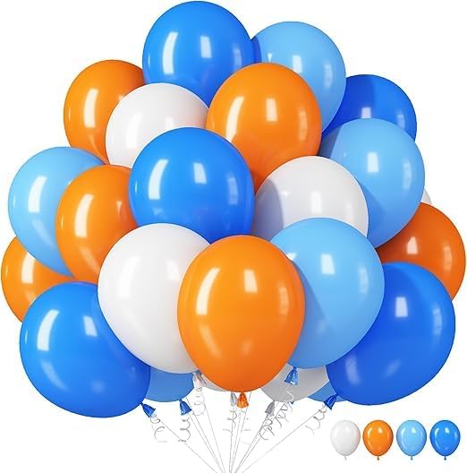 "Cheerful Party Balloons Set - Bright Colors of Blue, Orange, and White - Perfect for Birthday Decoration, Family Party and Kids Party"