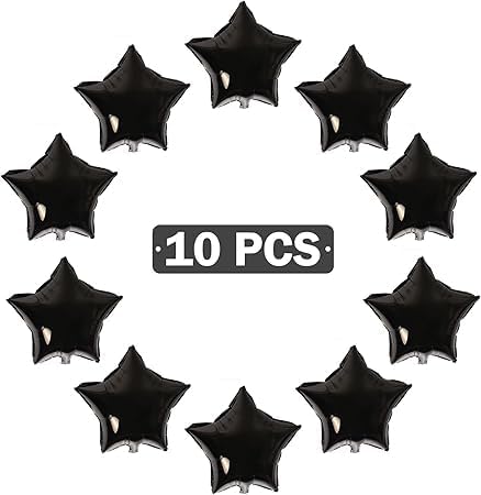 Pack of 10 Black Star Foil Balloons 18 Inch - Unique Decoration Balloons for Birthday Party, Wedding, Special Event - Helium or Air Inflatable
