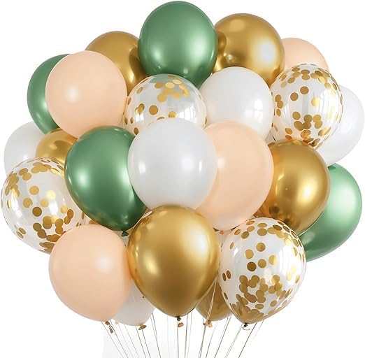 Amazing Latex Balloons Set, Attractive Mix of Sage Green, White and Gold Confetti Balloons Perfect for Party Decoration and Add Touch