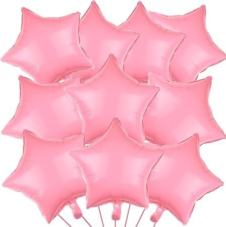 Pack of 10 Pink Star Foil Balloons 18 Inch - Unique Decoration Balloons for Birthday Party, Wedding, Special Event - Helium or Air Inflatable
