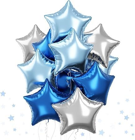 "Blue Brown Silver Star Balloons Set – 12 Pieces Practical and Easy to Inflate Event and Party Decorations"