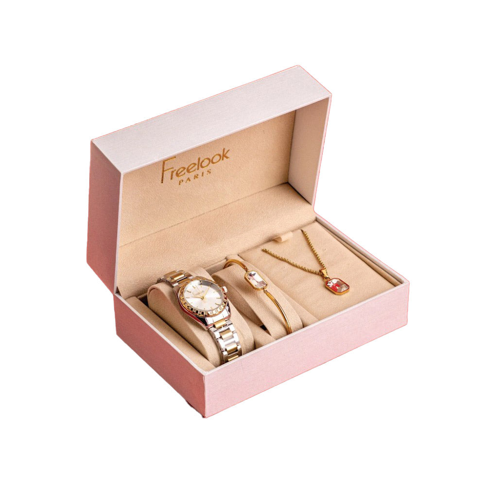 FREELOOK LUMIERE WOMENS STAINLESS STEEL STRAP WATCH WITH GIFT SET – FL.1.10400-4