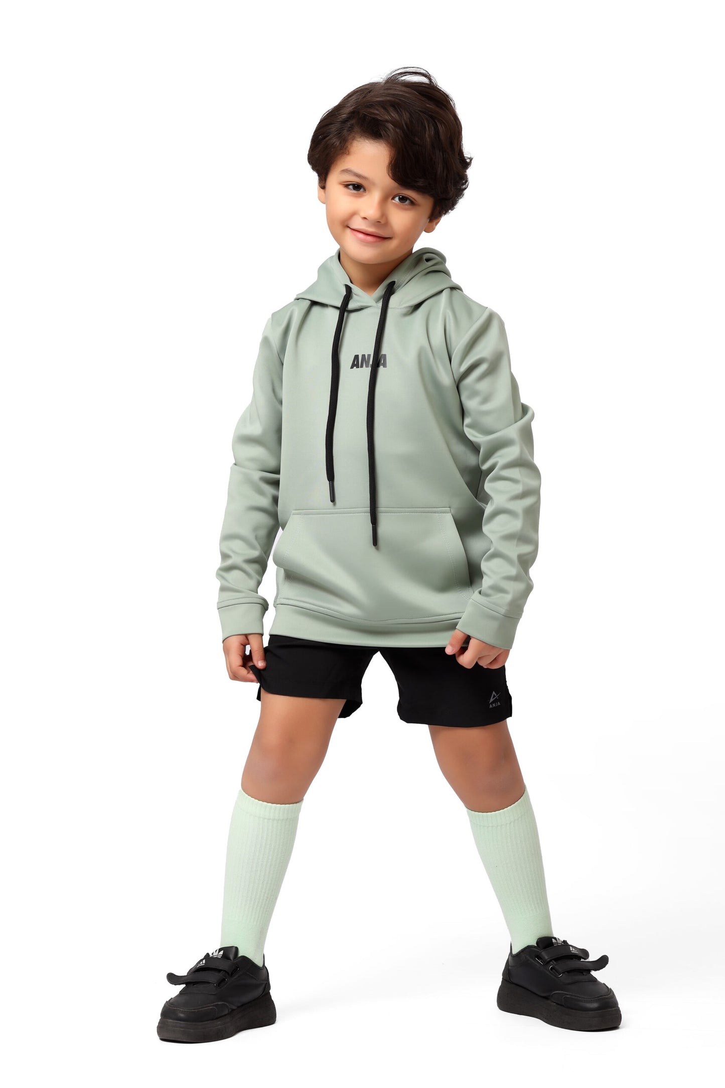 Boys’ Mint Green Hoodie  Long Sleeve with Black Drawstrings – Comfortable