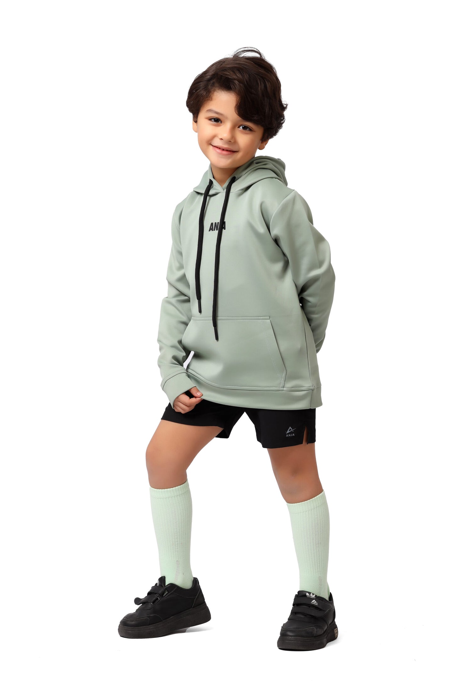 Boys’ Mint Green Hoodie  Long Sleeve with Black Drawstrings – Comfortable
