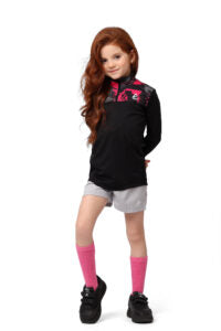 Girls’ Black Long Sleeve Sports T-Shirt with Pink Accents – Dry Fit