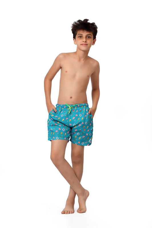 Mint Green Printed Swimsuit For Boys