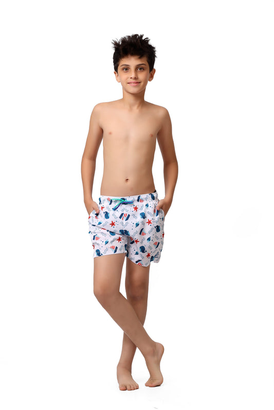 White Ocean Printed Swim Short 0198-BR