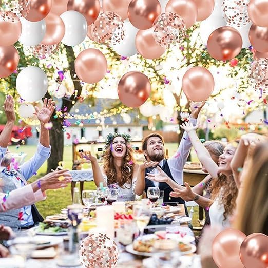 Rose Gold Foil Balloons 50 Pcs 12 Inch White Rose Gold Foil Balloons for Balloon Decoration Made of Premium Latex for Durable and Safe Use Perfect for Party Decoration
