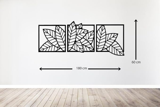 Home Gallery Leaves shape 4 panels Wood Wall art Black 60x180 H01627