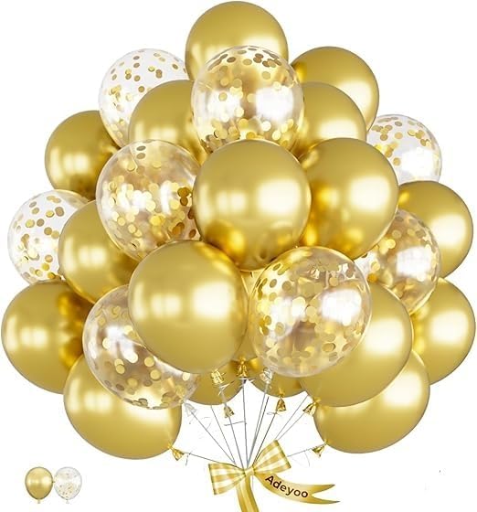 Metallic Gold Balloons,60Pcs Gold Confetti Balloons Set,12 Inch Latex Balloons Sparkle Balloons Metallic Balloons with Ribbon for Birthday Bachelorette Graduation Anniversary Party Decorations