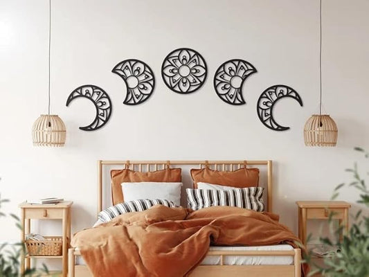 Home Gallery Lunation moon wood wall art - set of 5 each 30x30