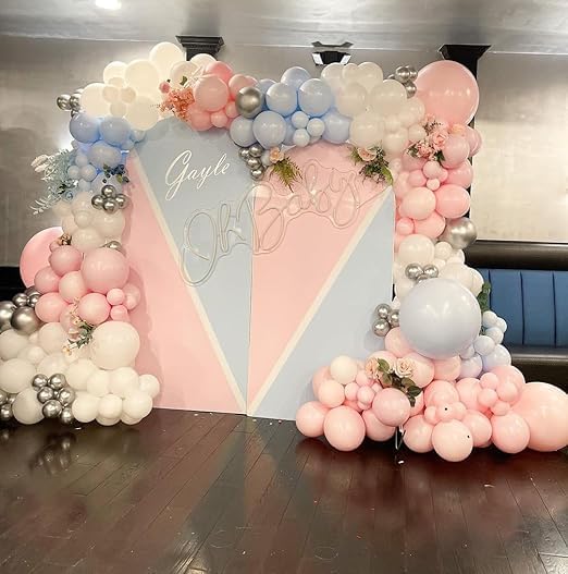 Pastel Party Decorations Balloons Set (Pink, Blue, White) with Colorful Dots – 50 Pcs Perfect for Kids Party, Birthday, Gender Reveal Party, Happy Events