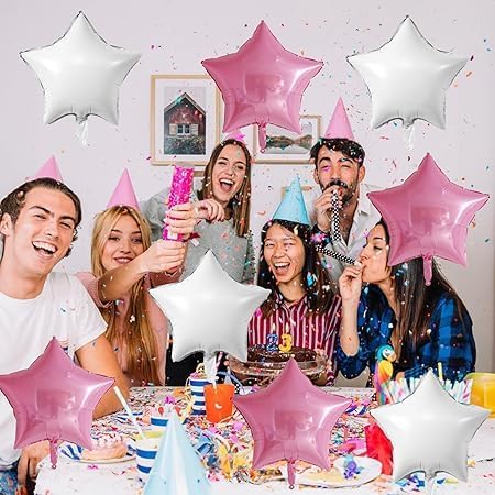"White and Pink Star Balloons Set – 12 Pieces Practical and Easy to Inflate for Event and Party Decorations"