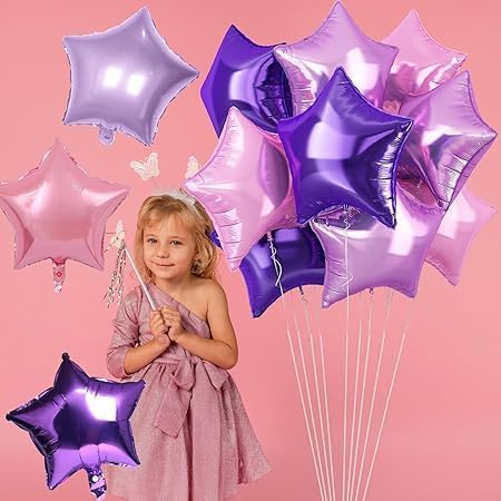 "Pink Mauve Star Balloons Set - 12 Pcs Practical and Easy to Inflate for Events and Party Decorations"