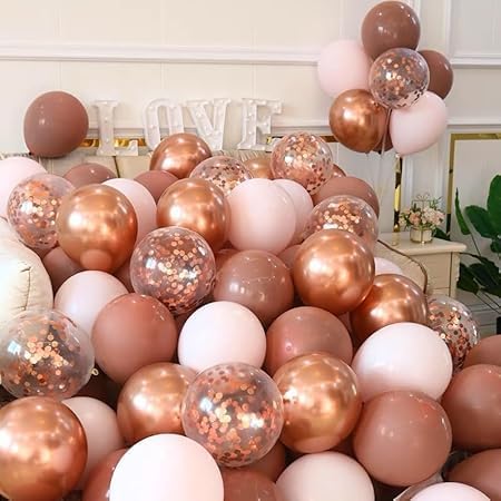 High Quality Blue Latex Balloons, 12 Inch Perfect for Birthday Party, Wedding, Special Event Decoration, Air or Helium Inflatable Balloons Contains 100 Balloons (Clear Rose Gold Sequins)