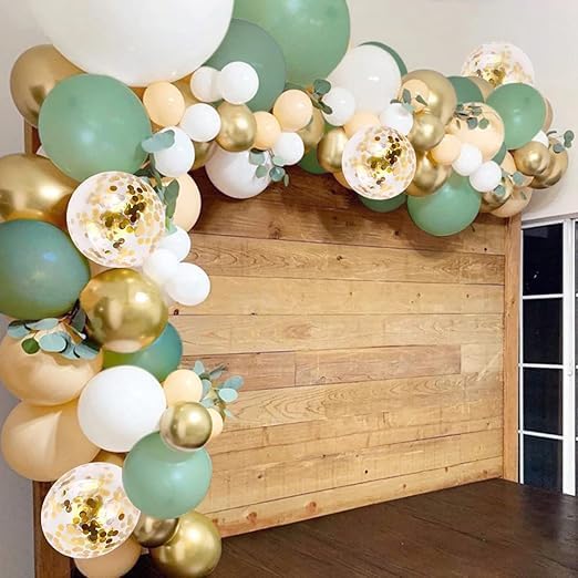 Amazing Latex Balloons Set, Attractive Mix of Sage Green, White and Gold Confetti Balloons Perfect for Party Decoration and Add Touch