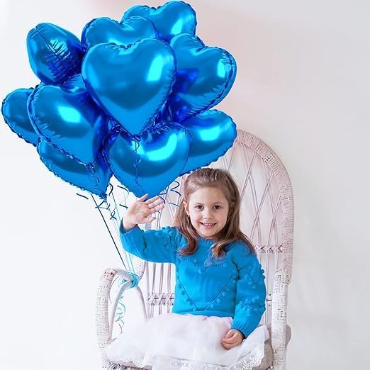 Blue Heart Foil Balloons, 10 Pcs Blue Heart Balloons for Birthday, 18 Inch Foil Balloons Helium Filled Balloons for Boys Men Birthday Party Decorations, Baby Shower, Valentine's Day