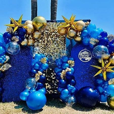 Blue and Gold Birthday Balloons Set - 50 Pcs Birthday Party Decorations for Wedding, Graduation - with Adhesive Tapes and Glitter Gold Accents Balloon Decoration