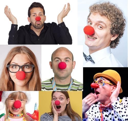 3 Pieces Circus Clown Nose,1 Foam and 2 Rubber Clown Nose Set for Costume Party Cosplay Halloween Christmas Decor Red