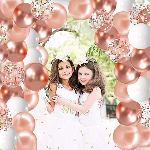 Rose Gold Foil Balloons 50 Pcs 12 Inch White Rose Gold Foil Balloons for Balloon Decoration Made of Premium Latex for Durable and Safe Use Perfect for Party Decoration