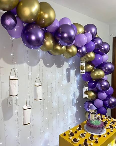 "Premium Party Balloons Set - Elegant Mix of Purple, Lavender, White, and Gold - Perfect for Weddings, Birthdays, and Fancy Events Decoration"