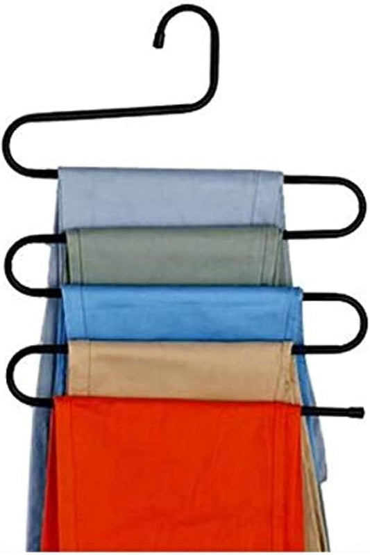 Multi pants hangers rack for closet organization,stainless steel s-shape 5 layer clothes hangers - assorted colors, One Size