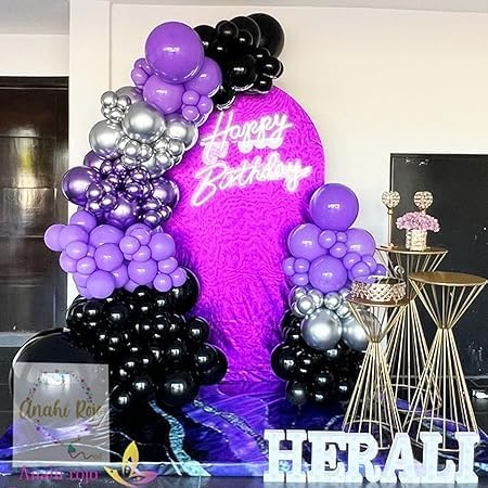 "Premium Party Balloons Set - Elegant Color Combination of Purple, Black and Silver with Clear Confetti Balloons - Perfect for Party, Birthday, Wedding Decoration"