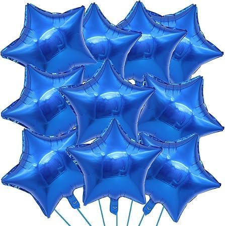 10 Pack 18 Inch Blue Star Foil Balloons - Unique Decoration Balloons for Birthday Party, Wedding, Special Event - Helium or Air Inflatable